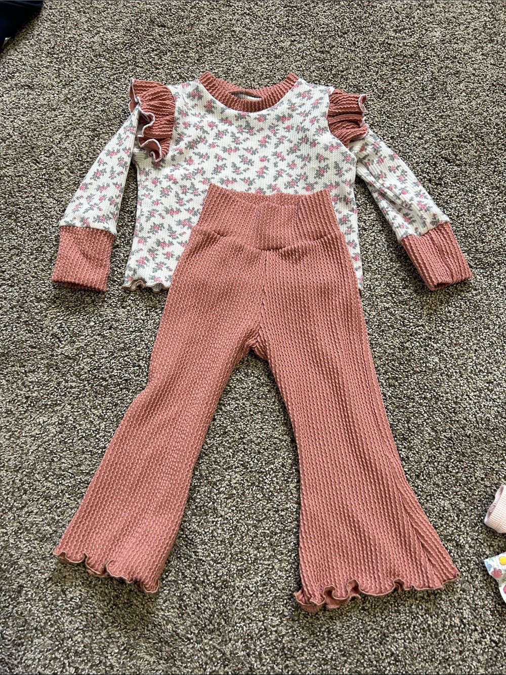 Kids Ribbed Flare Bottoms in Dusty Rose